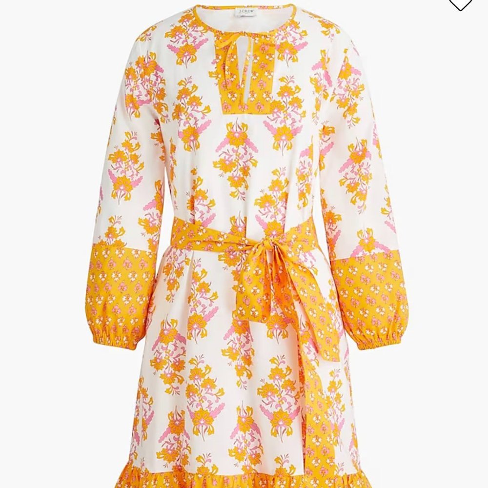 JCrew Long-sleeve block-print mini dress